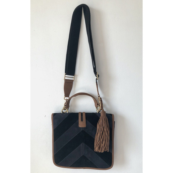 Worn Once April, May Suede Leather Crossbody Bag Chevron Adjustable Tassel - Picture 4 of 9